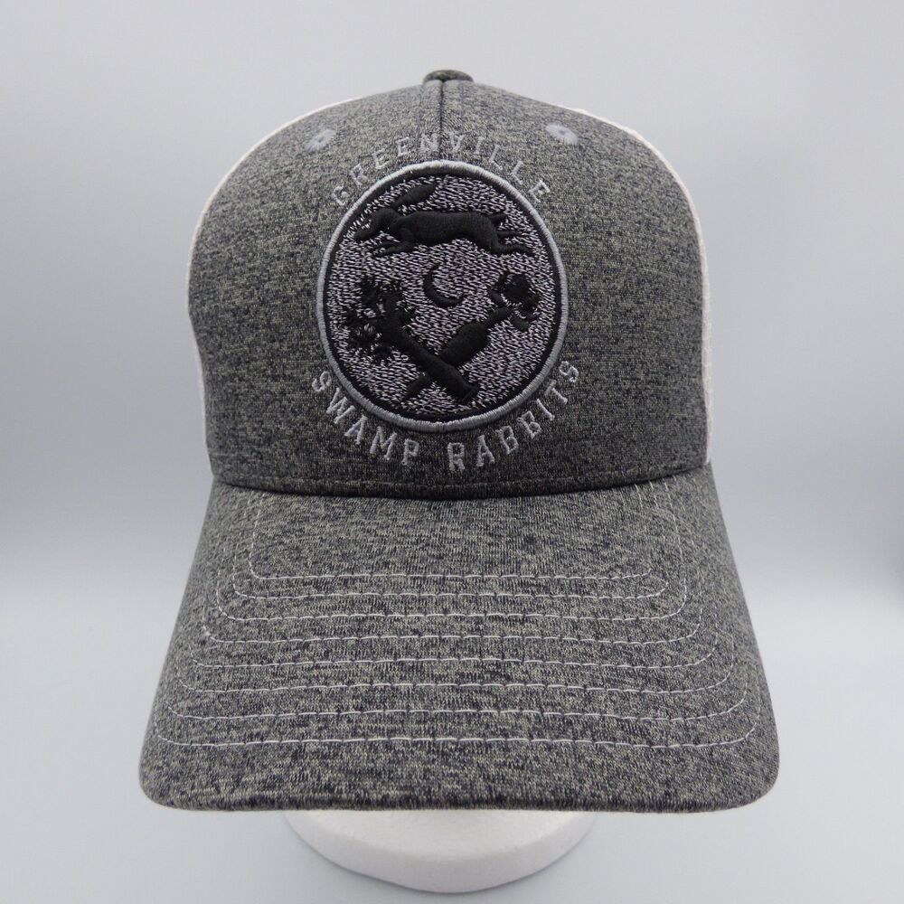 Vtg Greenville Swamp Rabbits Hockey Trucker Hat Fitted M Cap Gray White Retro